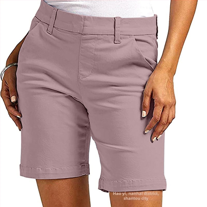 Женски капри панталони от твил със джобове, средна талия, права кройка, 50–70% регенерирано целулозно влакно