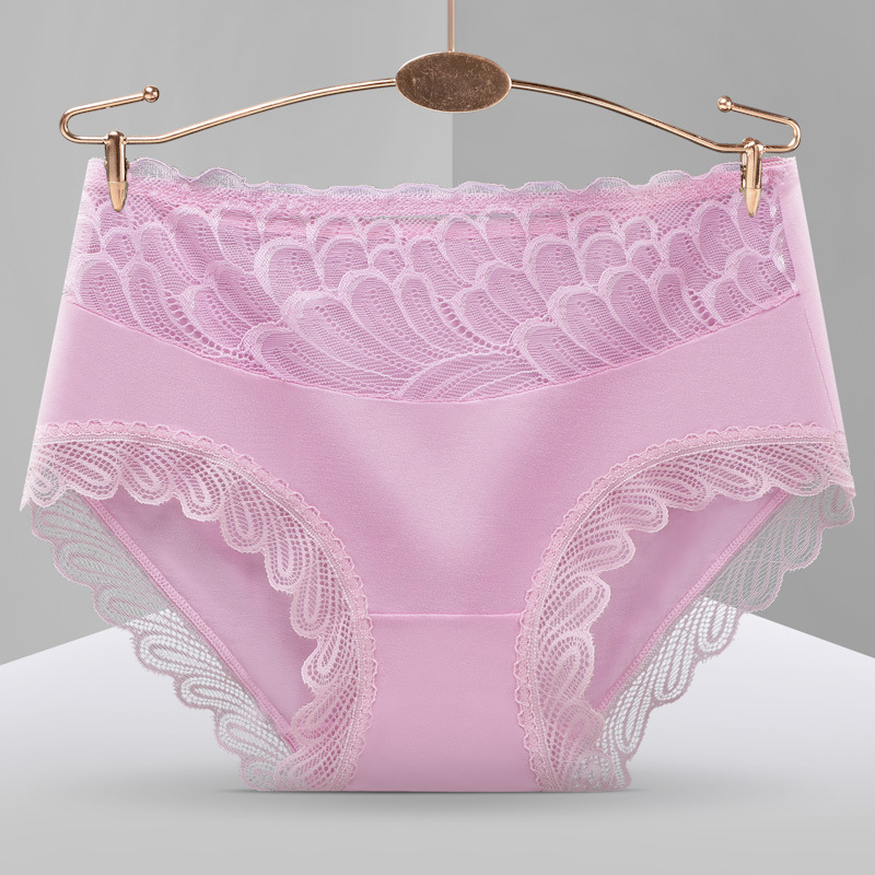 Sieviešu bezšuvju biksītes no modal auduma ar mežģīnēm, vidējā josta, elpojoša kokvilnas odere