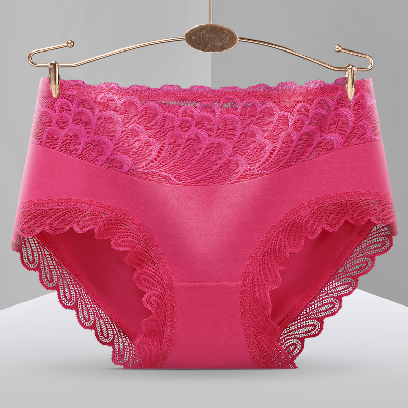 Sieviešu bezšuvju biksītes no modal auduma ar mežģīnēm, vidējā josta, elpojoša kokvilnas odere