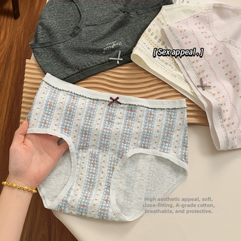 Kokvilnas sieviešu apakšveļa ar elpojošu antibakteriālu funkciju, džakarda audums, vidējā josta, ziedu raksts
