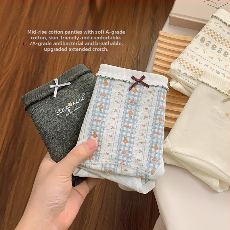 Kokvilnas sieviešu apakšveļa ar elpojošu antibakteriālu funkciju, džakarda audums, vidējā josta, ziedu raksts