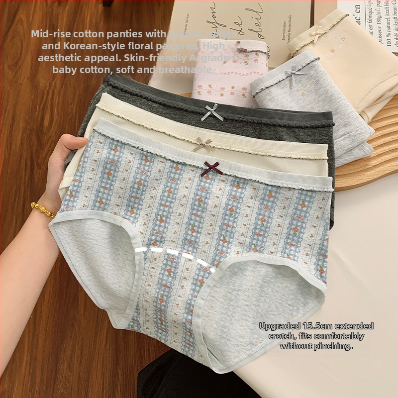 Kokvilnas sieviešu apakšveļa ar elpojošu antibakteriālu funkciju, džakarda audums, vidējā josta, ziedu raksts