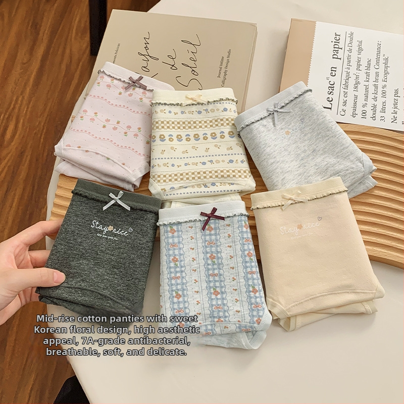 Kokvilnas sieviešu apakšveļa ar elpojošu antibakteriālu funkciju, džakarda audums, vidējā josta, ziedu raksts