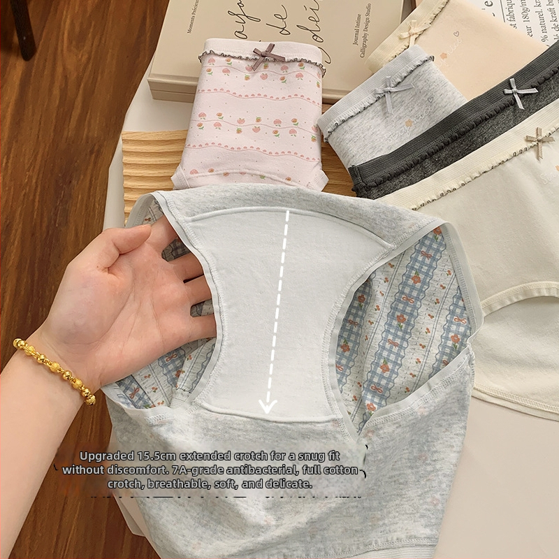 Kokvilnas sieviešu apakšveļa ar elpojošu antibakteriālu funkciju, džakarda audums, vidējā josta, ziedu raksts