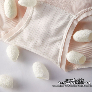 Sieviešu bezšuvju apakšbikses ar vidējo jostu – elpojošas, antibakteriālas; Jacquard audums no regenerētās celulozes; starplika no kokvilnas 90–95%