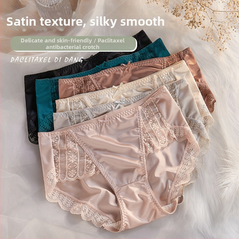 Sieviešu mežģīņu apakšveļa no viskozes, viduklis vidējā līmenī, kokvilnas odere cirkšņa zonā, antibakteriāla, adīta mežģīne, loku motīvs