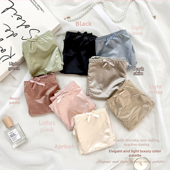 Sieviešu mežģīņu apakšveļa no viskozes, viduklis vidējā līmenī, kokvilnas odere cirkšņa zonā, antibakteriāla, adīta mežģīne, loku motīvs