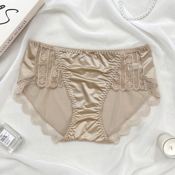 Sieviešu mežģīņu apakšveļa no viskozes, viduklis vidējā līmenī, kokvilnas odere cirkšņa zonā, antibakteriāla, adīta mežģīne, loku motīvs