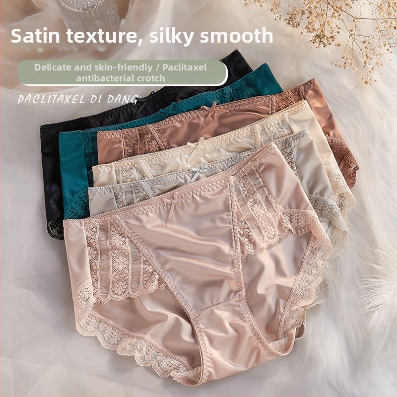 Sieviešu mežģīņu apakšveļa no viskozes, viduklis vidējā līmenī, kokvilnas odere cirkšņa zonā, antibakteriāla, adīta mežģīne, loku motīvs