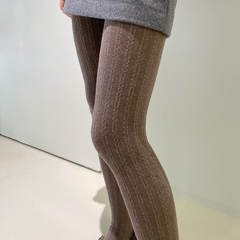 Pamukaste tajice za oblikovanje s vertikalnim zavojnim lancem uzorkom, lagana kompresija, debele i tople za jesen-zimu