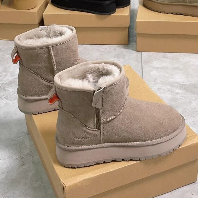 Moteriški žieminiai auliniai batai -40°C, viršus su įterptu kailiu, šoninis užtrauktukas, žemas kulkšnies aukštis, pūkuota įdaila