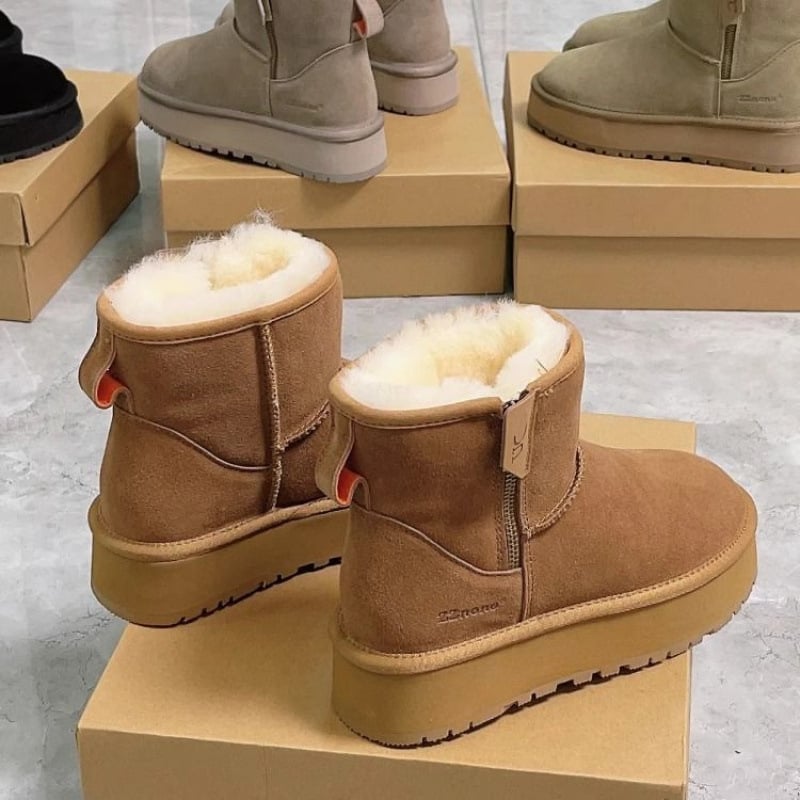 Moteriški žieminiai auliniai batai -40°C, viršus su įterptu kailiu, šoninis užtrauktukas, žemas kulkšnies aukštis, pūkuota įdaila