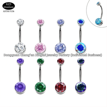 Știft de piercing ombilic cu bezel cilindric și zirconiu, filet intern, aliaj de titan G23 (ASTM F136), finisaj lucios