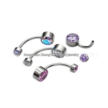 Știft de piercing ombilic cu bezel cilindric și zirconiu, filet intern, aliaj de titan G23 (ASTM F136), finisaj lucios