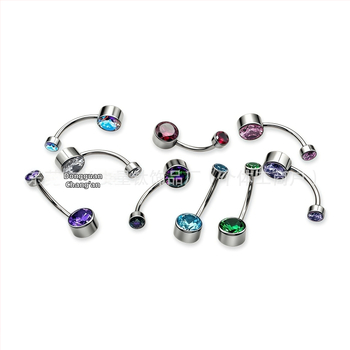 Știft de piercing ombilic cu bezel cilindric și zirconiu, filet intern, aliaj de titan G23 (ASTM F136), finisaj lucios