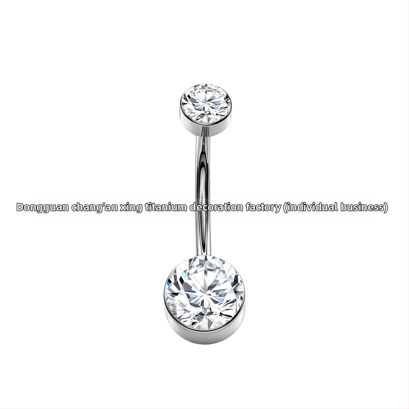 Știft de piercing ombilic cu bezel cilindric și zirconiu, filet intern, aliaj de titan G23 (ASTM F136), finisaj lucios