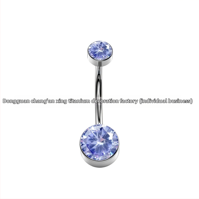 Știft de piercing ombilic cu bezel cilindric și zirconiu, filet intern, aliaj de titan G23 (ASTM F136), finisaj lucios