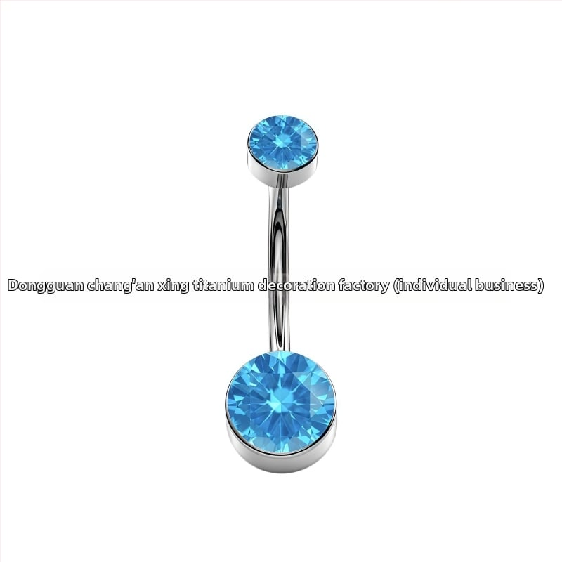 Știft de piercing ombilic cu bezel cilindric și zirconiu, filet intern, aliaj de titan G23 (ASTM F136), finisaj lucios