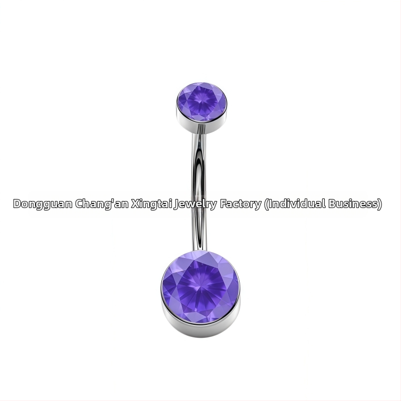 Știft de piercing ombilic cu bezel cilindric și zirconiu, filet intern, aliaj de titan G23 (ASTM F136), finisaj lucios