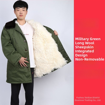 Militālais kažoks no aitas ādas un kokvilnas, silts vidēja garuma, iekšējā pildījumā vilnas kažoks, ziemas kalnu pārgājieniem, radiācijas aizsardzība, zēniem