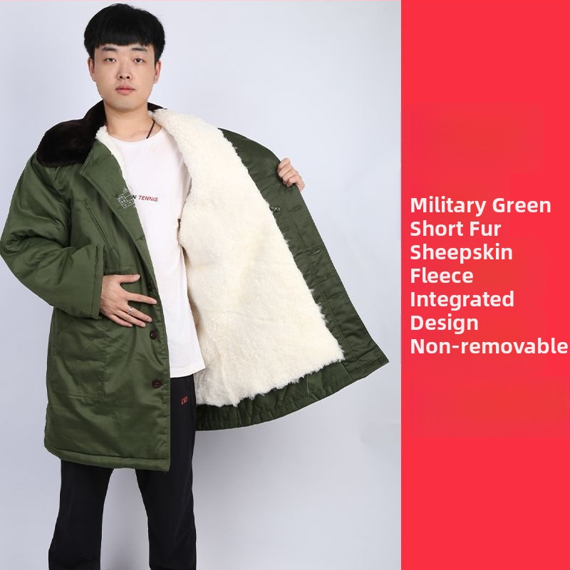 Militālais kažoks no aitas ādas un kokvilnas, silts vidēja garuma, iekšējā pildījumā vilnas kažoks, ziemas kalnu pārgājieniem, radiācijas aizsardzība, zēniem