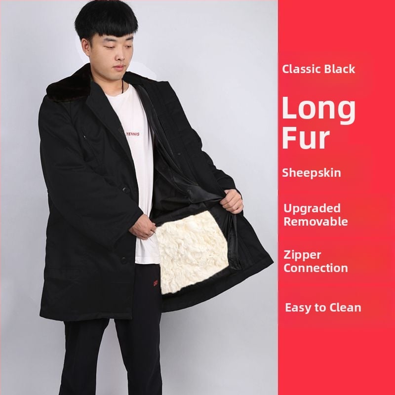 Militālais kažoks no aitas ādas un kokvilnas, silts vidēja garuma, iekšējā pildījumā vilnas kažoks, ziemas kalnu pārgājieniem, radiācijas aizsardzība, zēniem