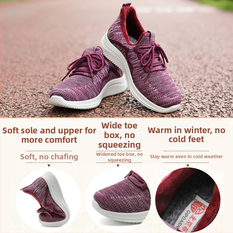 Sieviešu ziemas staigāšanas apavi, auduma augšdaļa, priekšējais šņorējums, apaļš purns, zemais papēdis 1–3 cm, neslīdoša zole