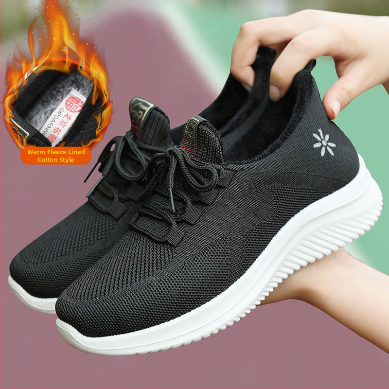 Sieviešu ziemas staigāšanas apavi, auduma augšdaļa, priekšējais šņorējums, apaļš purns, zemais papēdis 1–3 cm, neslīdoša zole