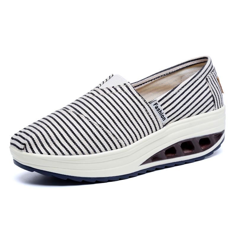 Naiste kanvasjalanõud, triibuline muster, puuvillane vooder, kiil-kand, liikumise stiil