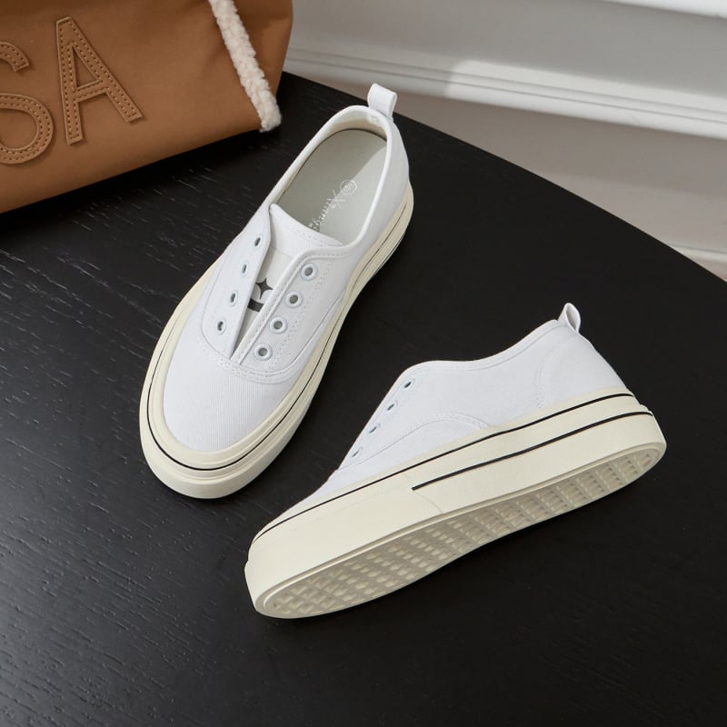 Naistele kanvas kingad, hingavadad, kõrgust suurendava paksu tallaga, igapäevased nöörid, madal ülaosa