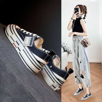 Naiste kanvasjalanõud Korea-stiilis paksu talla