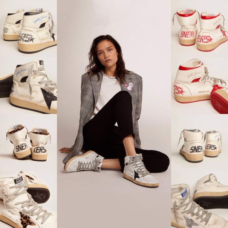 Uniszex magas szárú tornacipő első réteg marhabőrből, vintage distressed minta, kézzel festett graffiti dizájn, beépített magasság-növelő, gumitalp