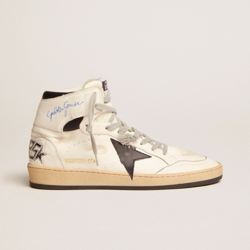 Uniszex magas szárú tornacipő első réteg marhabőrből, vintage distressed minta, kézzel festett graffiti dizájn, beépített magasság-növelő, gumitalp