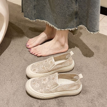 Naiste võrgust Slip-On kingad kalastusstiilis, hingavad, kerged, komposiit-tald, terav varvas, puuvillane sisetald