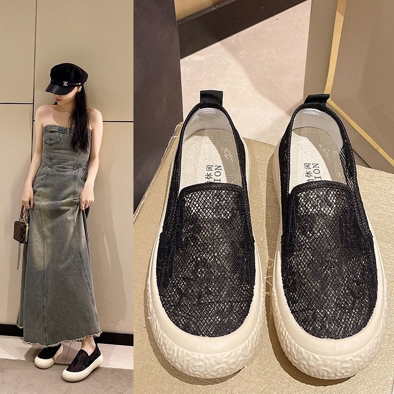 Naiste võrgust Slip-On kingad kalastusstiilis, hingavad, kerged, komposiit-tald, terav varvas, puuvillane sisetald