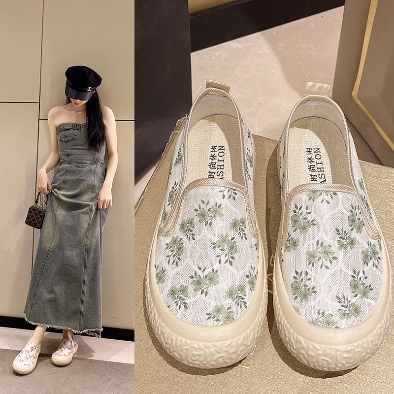 Naiste võrgust Slip-On kingad kalastusstiilis, hingavad, kerged, komposiit-tald, terav varvas, puuvillane sisetald