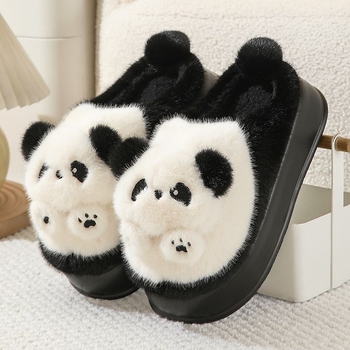 Moteriškos patalpų šlepetės iš medvilnės su EVA padu, cartoon raštas, neslidžios, stora padas 0–3 cm