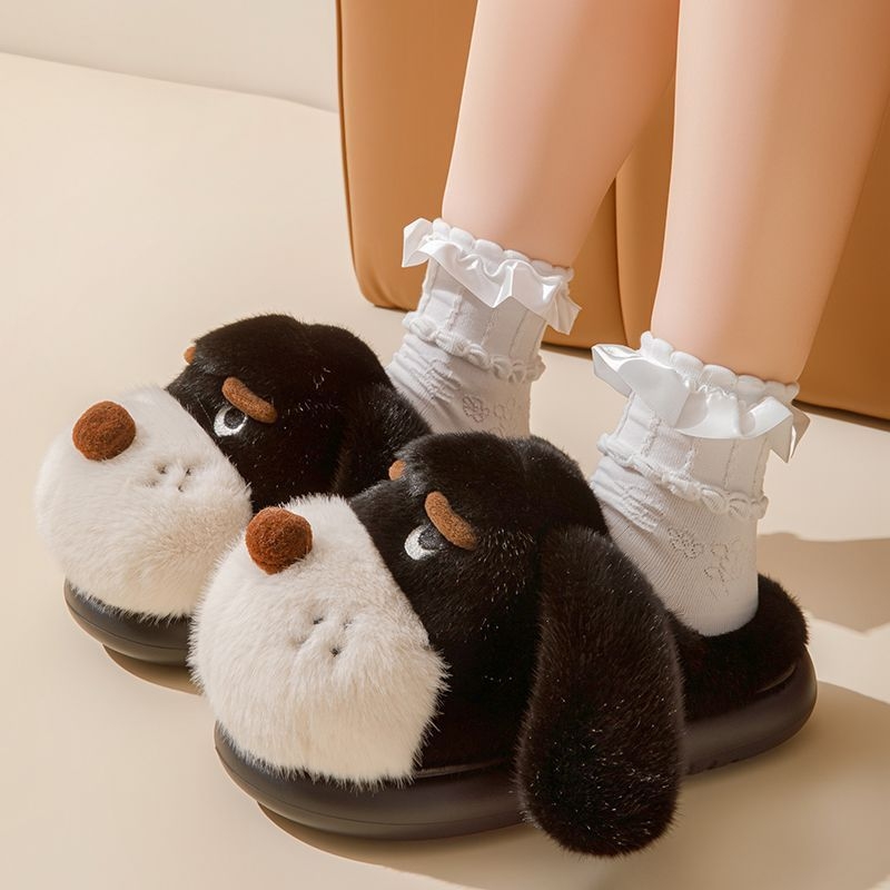 Moteriškos patalpų šlepetės iš medvilnės su EVA padu, cartoon raštas, neslidžios, stora padas 0–3 cm