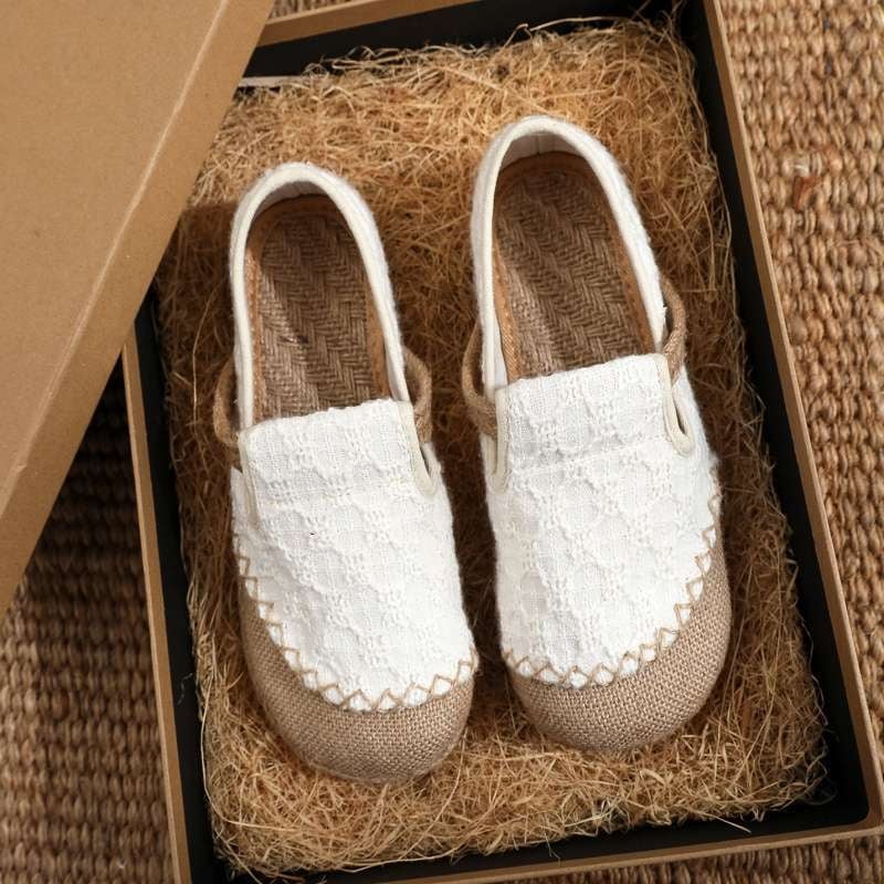 Naise etnilised tekstiiljalatsid, ülemine kanepist, TPR-tald, ruuduotsaga varvas, Slip-On