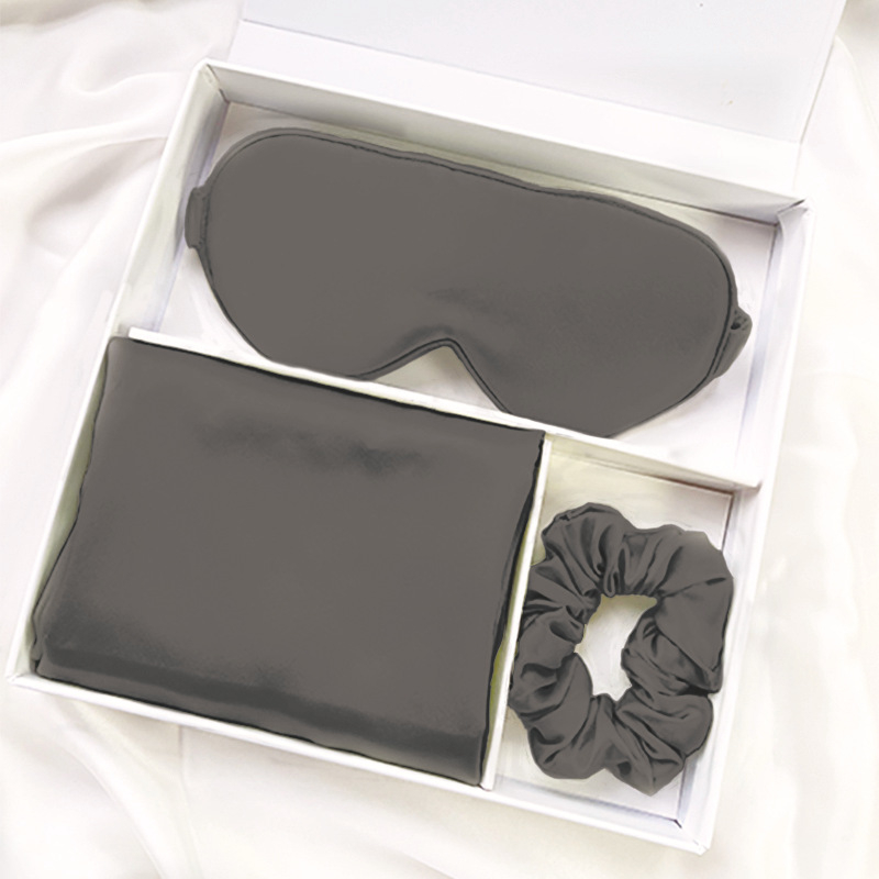 Set svilenih maski za oči, svilenkasta gumica za kosu i set jastučnica — 100% svila, satenski pletenina, reaktivno bojanje, modernan minimalistički darovni set