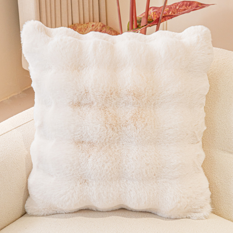 Perna pluș cu blană de iepure, cu suport pentru spate | model monocrom, umplutură Down cotton, personalizabil, stil modern minimalist