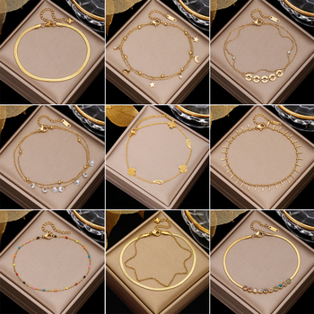 Potītes rokassprādze | sievietēm, Eiropas–Amerikas stila, nerūsējošā tērauda/ vara ķēde, krāsu noturīgs pārklājums, mozaikas akmeņi ar mākslīgām dārgakmeņiem, pielāgošana pieejama