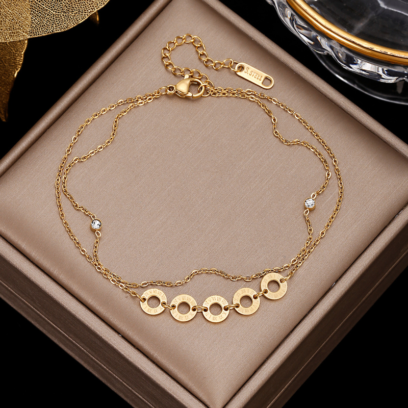 Potītes rokassprādze | sievietēm, Eiropas–Amerikas stila, nerūsējošā tērauda/ vara ķēde, krāsu noturīgs pārklājums, mozaikas akmeņi ar mākslīgām dārgakmeņiem, pielāgošana pieejama