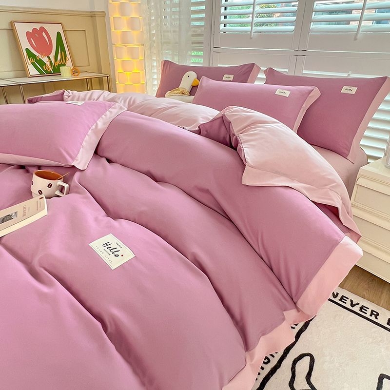 Neljaosaline voodipesu komplekt: kattemähk ja lihtne kude; Materjal: polüester; Kudumine: harjatud ja lihtne kude; Trükkimine: reaktiivne värvimine; Muster: ühes toonis; Stiil: prill polsterdatud lakats.