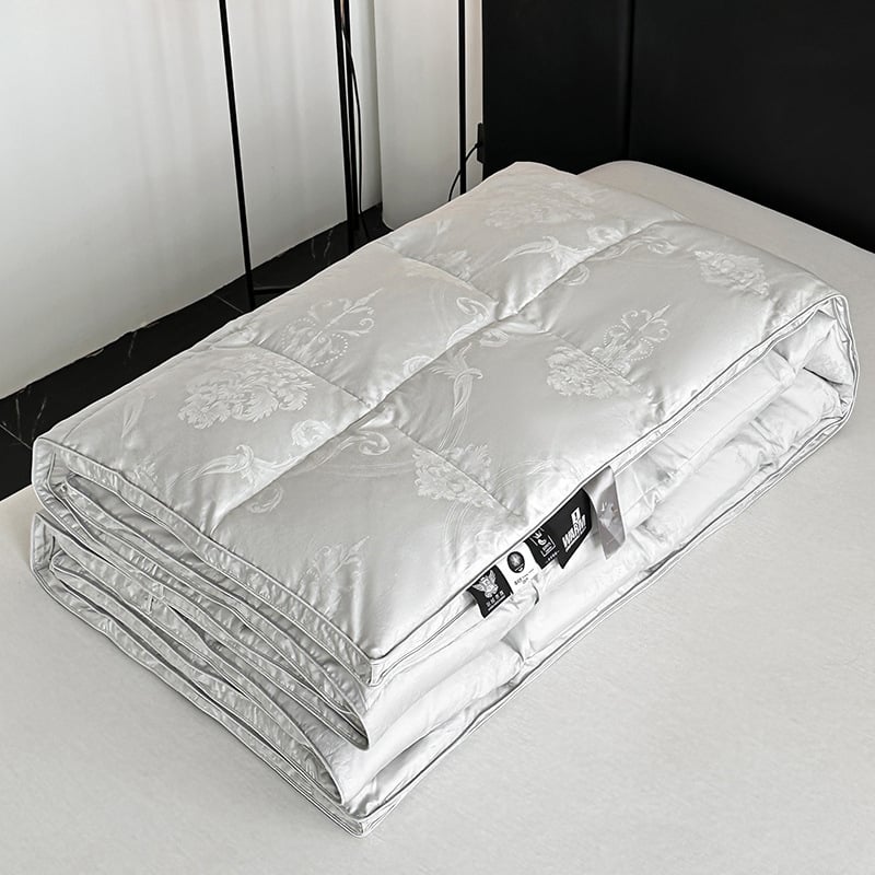 100% pamutból készült, 120-Count jacquard dupla rétegű paplanhuzat, önkitöltő tollbetéttel és töltőcsővel — geometriai mintázat