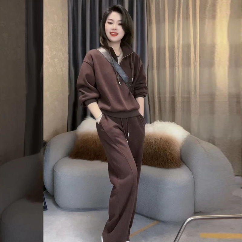 Dvodjelni PVC sportski set za žene, dugi rukav s polu-zipom, svilenkasti sjaj, hlaće do 3/4 duljine, proljeće 2025