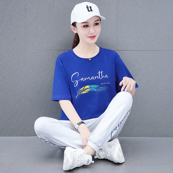 Ženski tiskani pamuk-spandeks pantalonski kostim, gradski casual stil, ljeto 2023