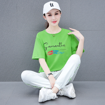 Ženski tiskani pamuk-spandeks pantalonski kostim, gradski casual stil, ljeto 2023