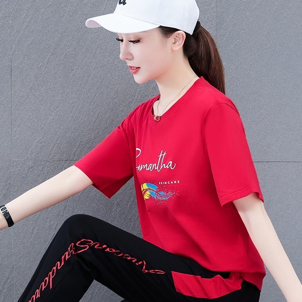 Ženski tiskani pamuk-spandeks pantalonski kostim, gradski casual stil, ljeto 2023