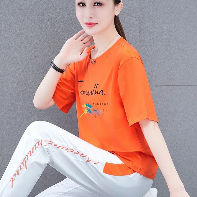 Ženski tiskani pamuk-spandeks pantalonski kostim, gradski casual stil, ljeto 2023